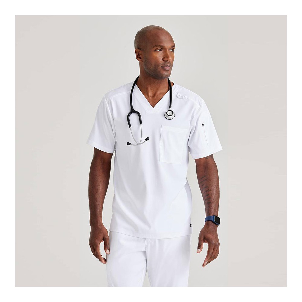 Camiseta médica de hombre elástica Barco GRST079 blanco