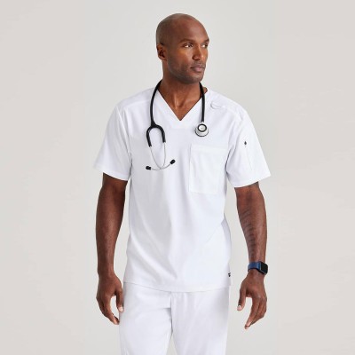 Camiseta médica de hombre elástica Barco GRST079 blanco