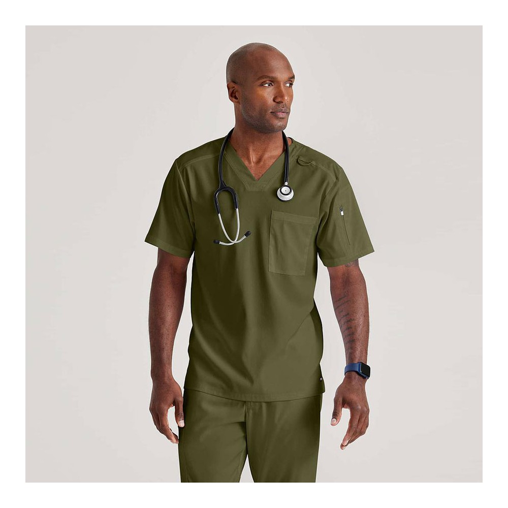 Camiseta médica de hombre elástica Barco GRST079 verde oliva