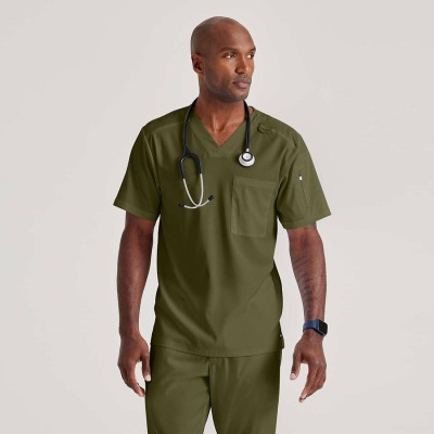 Camiseta médica de hombre elástica Barco GRST079 verde oliva