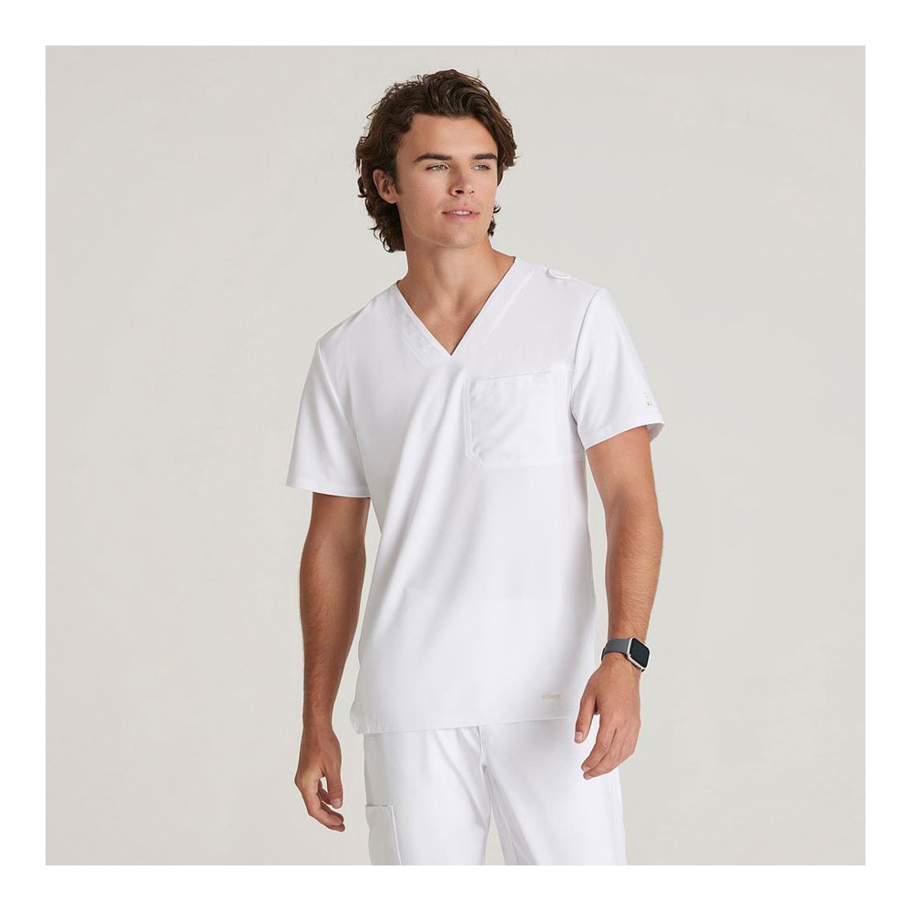 Blusa sanitaria hombre lazo verde Barco GSST179 blanco