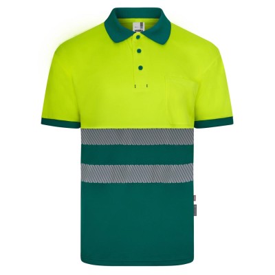 Polo reflectante 100% poliéster reciclado Velilla 305533 verde-amarillo flúor