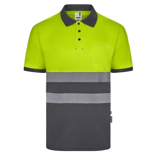 Polo reflectante 100% poliéster reciclado Velilla 305533 gris-amarillo flúor