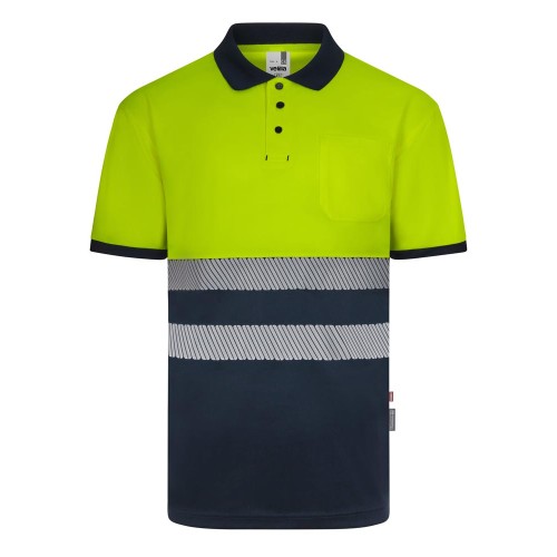 Polo reflectante 100% poliéster reciclado Velilla 305533 azul navy-amarillo flúor