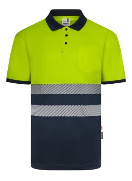 Polo reflectante 100% poliéster reciclado Velilla 305533 azul navy-amarillo flúor