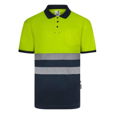 Polo reflectante 100% poliéster reciclado Velilla 305533 azul navy-amarillo flúor