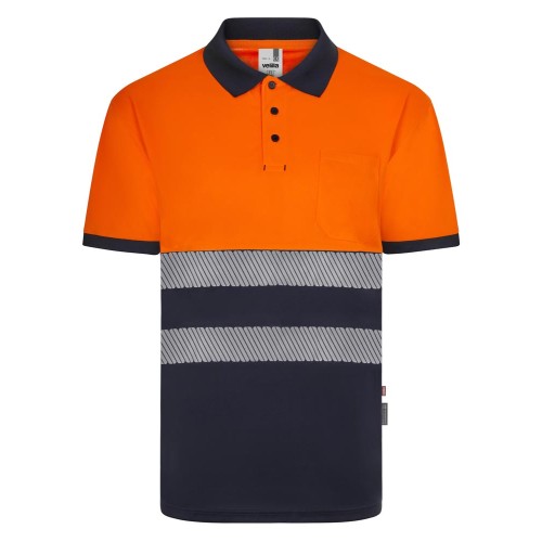 Polo reflectante 100% poliéster reciclado Velilla 305533 azul navy-naranja flúor