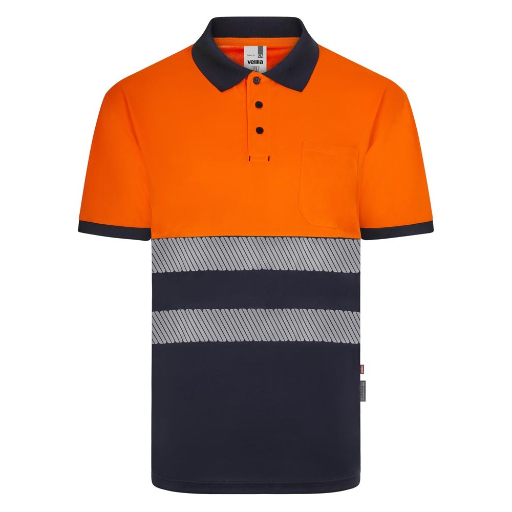 Polo reflectante 100% poliéster reciclado Velilla 305533 azul navy-naranja flúor