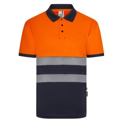 Polo reflectante 100% poliéster reciclado Velilla 305533 azul navy-naranja flúor