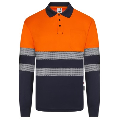 Polo reflectante reciclado manga larga Velilla 305535 azul navy-naranja fluor