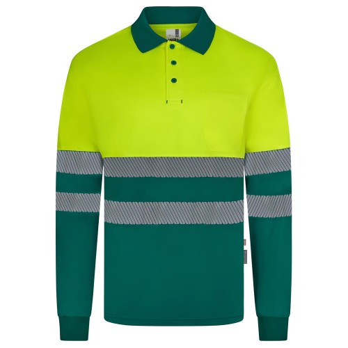 Polo reflectante reciclado manga larga Velilla 305535 verde-amarillo flúor