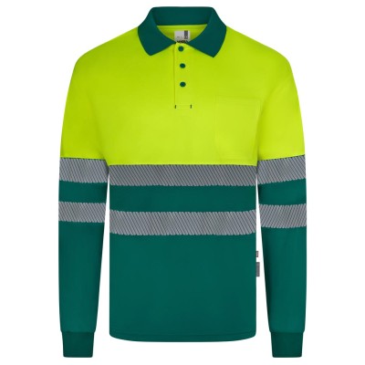 Polo reflectante reciclado manga larga Velilla 305535 verde-amarillo flúor