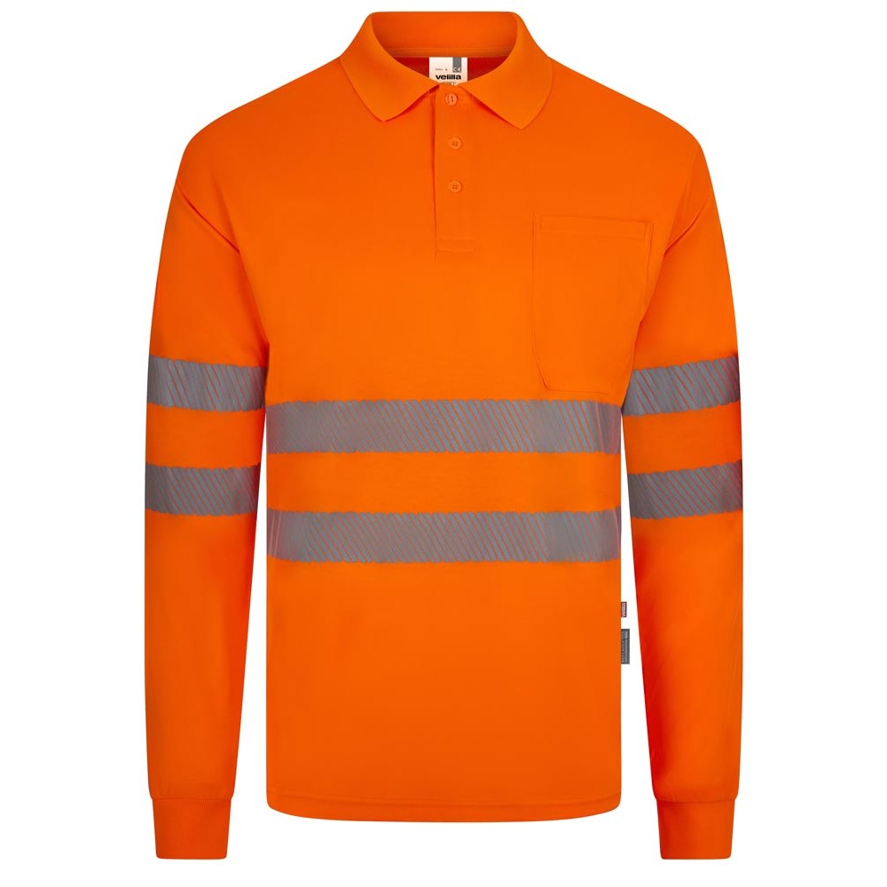 Polo alta visibilidad reciclado manga larga Velilla 305534 naranja flúor