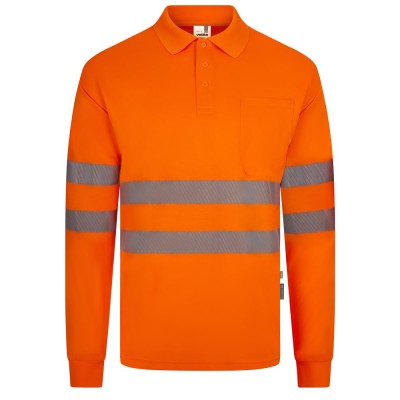 Polo alta visibilidad reciclado manga larga Velilla 305534 naranja flúor