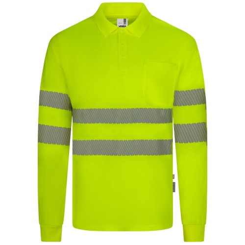 Polo alta visibilidad reciclado manga larga Velilla 305534 amarillo flúor