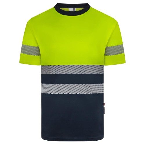 Camiseta reflectante 100% poliéster reciclado Velilla 305633 azul navy-amarillo flúor