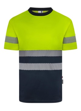 Camiseta reflectante 100% poliéster reciclado Velilla 305633 azul navy-amarillo flúor