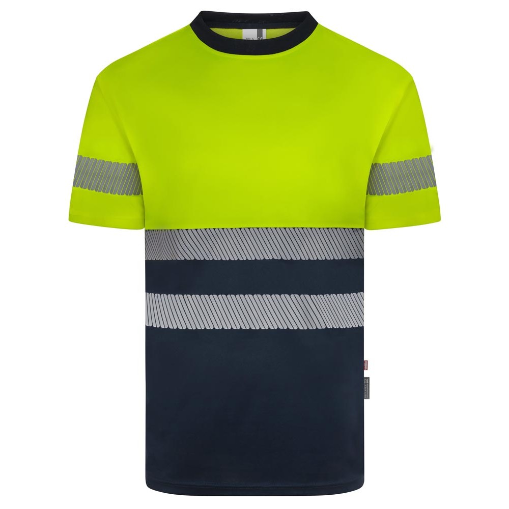 Camiseta reflectante 100% poliéster reciclado Velilla 305633 azul navy-amarillo flúor