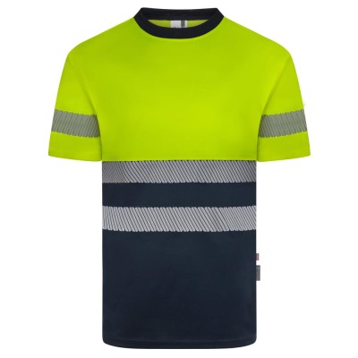 Camiseta reflectante 100% poliéster reciclado Velilla 305633 azul navy-amarillo flúor