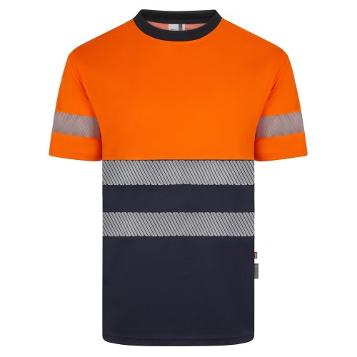 Camiseta reflectante 100% poliéster reciclado Velilla 305633 azul navy-naranja flúor