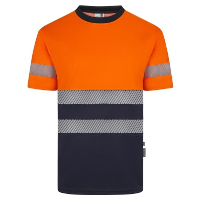 Camiseta reflectante 100% poliéster reciclado Velilla 305633 azul navy-naranja flúor
