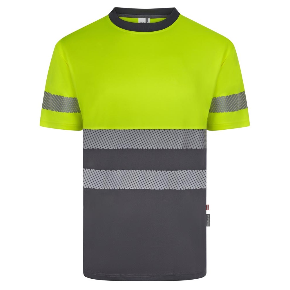 Camiseta reflectante 100% poliéster reciclado Velilla 305633 gris-amarillo flúor