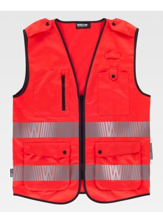 Chaleco alta visibilidad rojo con galoneras Workteam C3677