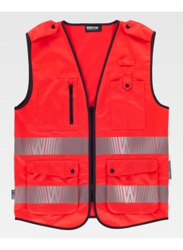 Chaleco alta visibilidad rojo con galoneras Workteam C3677