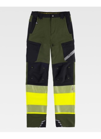 Pantalón alta visibilidad tricolor C3555 Verde oscuro-negro-amarillo