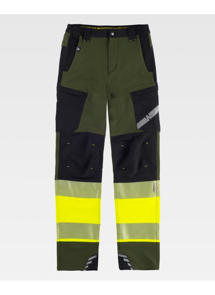 Pantalón alta visibilidad tricolor C3555 Verde oscuro-negro-amarillo