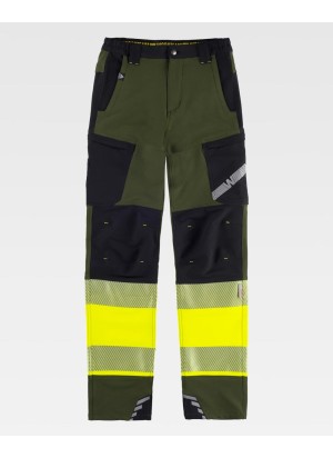 Pantalón alta visibilidad tricolor C3555 Verde oscuro-negro-amarillo