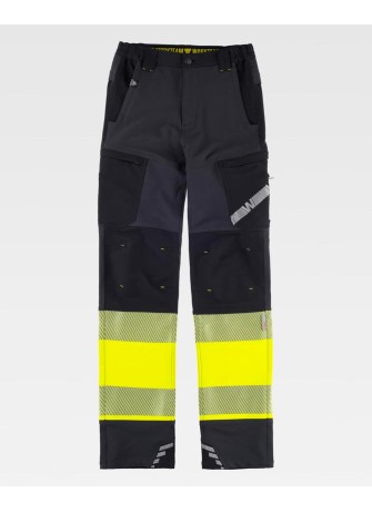 Pantalón alta visibilidad tricolor C3555 Gris oscuro-negro-amarillo