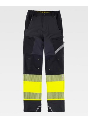 Pantalón alta visibilidad tricolor C3555 Gris oscuro-negro-amarillo