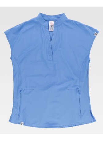 Casaca sanitaria elástica cuello mao Workteam B6956 Celeste