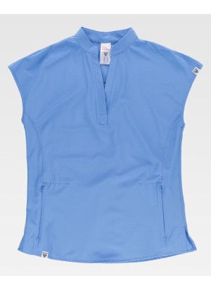 Casaca sanitaria elástica cuello mao Workteam B6956 Celeste
