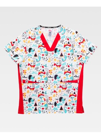 Casaca enfermeria manga corta estampada y elástica Worteam B9861