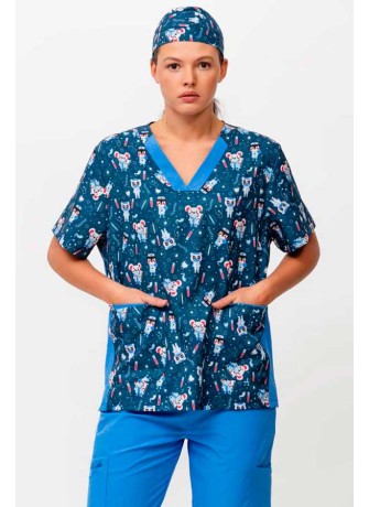 Bandana Veterinario Azul Estampada Elástica
