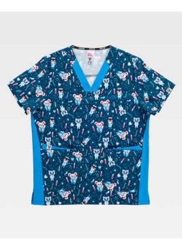 Casaca Veterinario Azul Estampada Elástica
