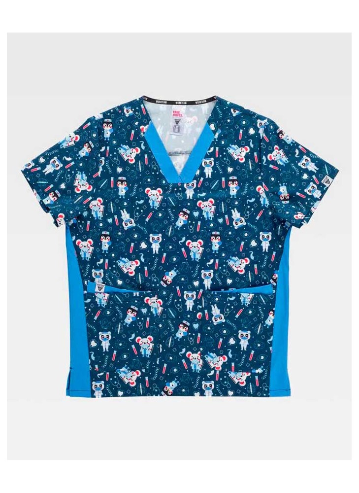 Casaca Veterinario Azul Estampada Elástica
