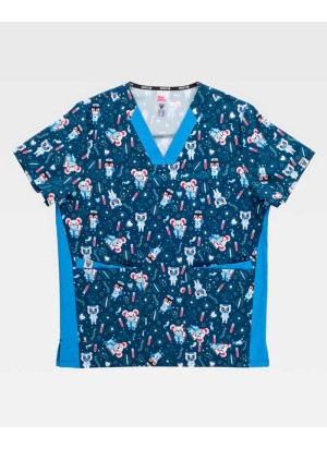 Casaca Veterinario Azul Estampada Elástica