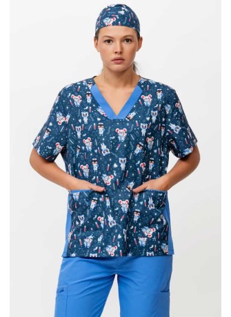 Casaca Veterinario Azul Estampada Elástica