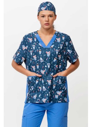 Casaca Veterinario Azul Estampada Elástica
