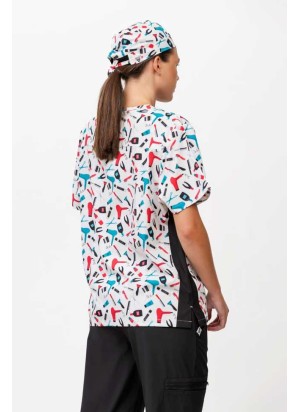 Casaca Peluquera Estampada Cuello Pico Moderna