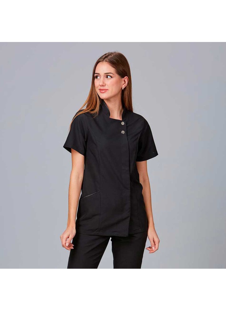 Blusa sanitaria semientallada de microfibra Garys 653200 Negra