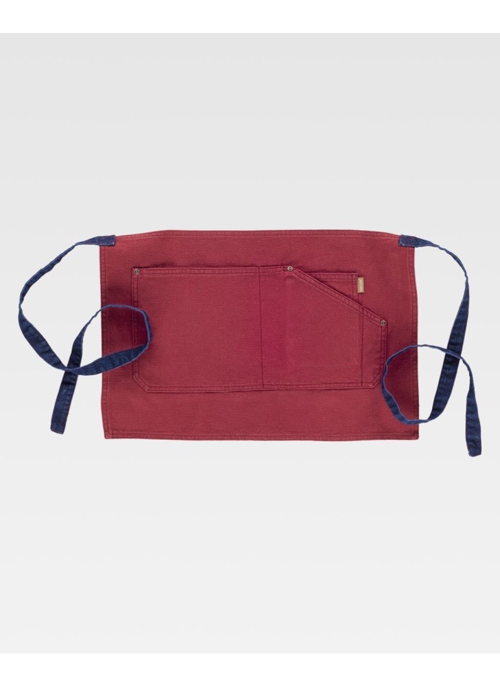 Delantal de camarero corto con bolsillo 100% algodón Workteam M713 Granate