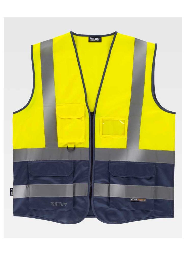 Chaleco alta visibilidad con identificador Workteam C3606 Marino-Amarillo