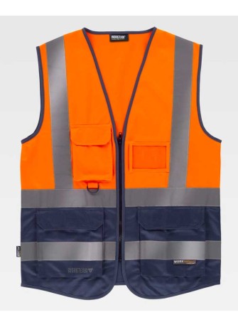 Chaleco alta visibilidad con identificador Workteam C3606 Marino-Naranja
