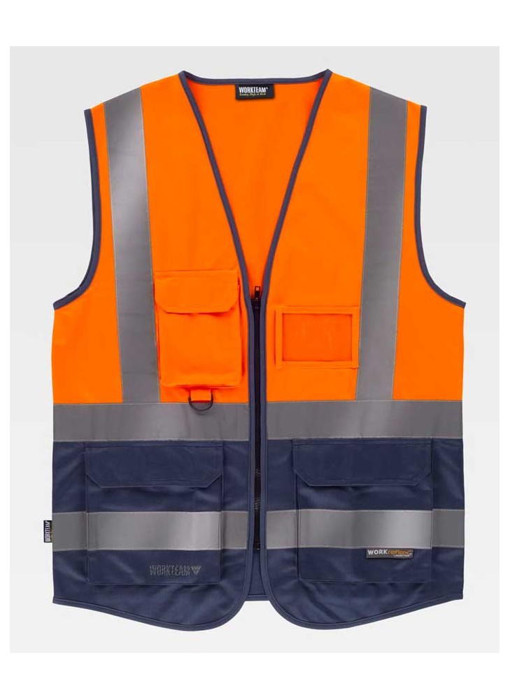 Chaleco alta visibilidad con identificador Workteam C3606 Marino-Naranja