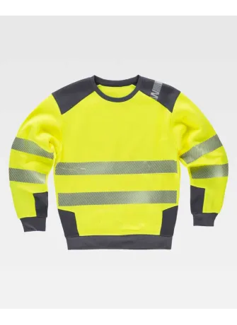 Sudadera cuello redondo de alta visibilidad Workteam C9041 Amarillo-gris oscuro