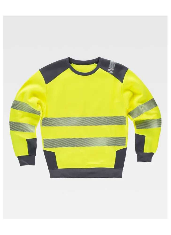 Sudadera cuello redondo de alta visibilidad Workteam C9041 Amarillo-gris oscuro